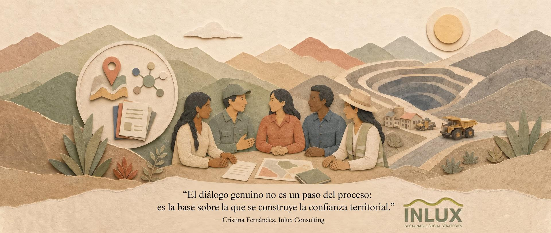 Diálogo comunitario y confianza territorial en la industria minera, ilustración Inlux Consulting